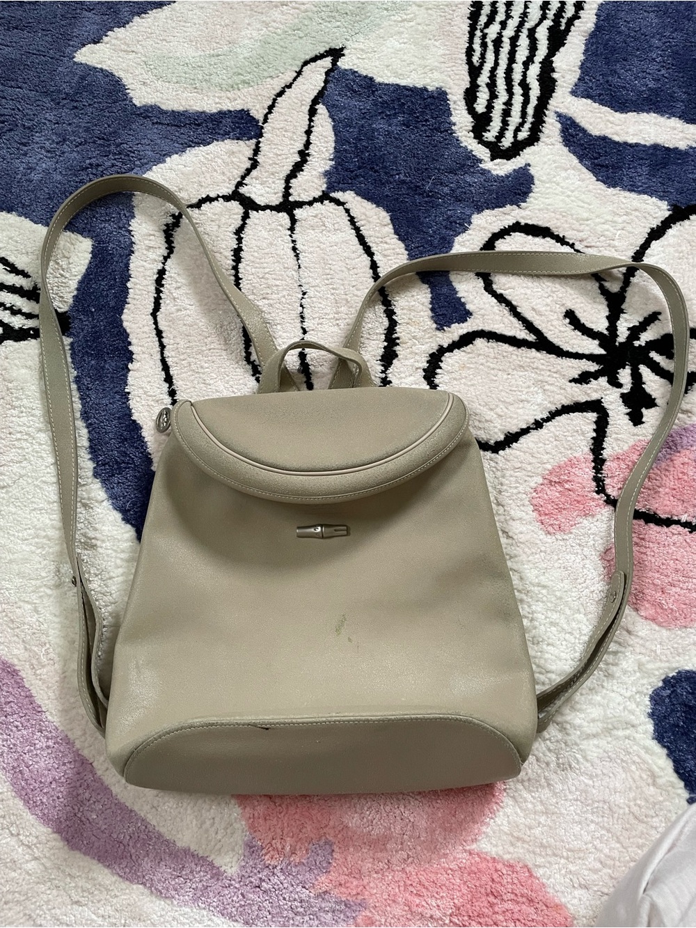 Longchamp vintage leather beige backpack style handbag